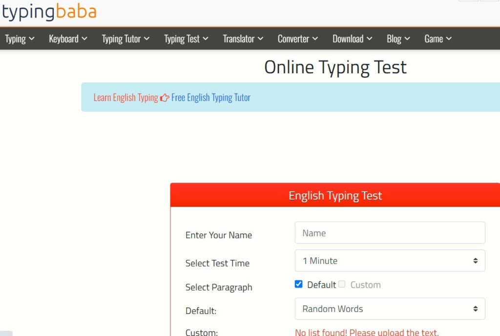 Typing BABA Website 